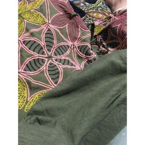 Maeve Anthropologie Embroidered Floral Sleeve Raglan T Shirt Olive Green M